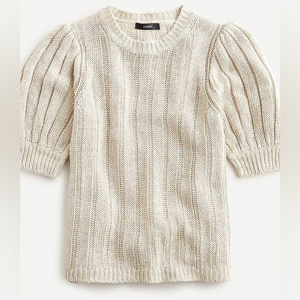 J. Crew Beige Linen Short Sleeve Woven Blouse Sweater  NWT